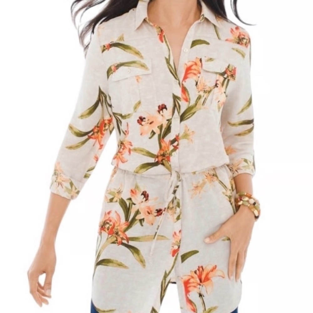 Chico's Cream Lily Button Down Shirt Tunic